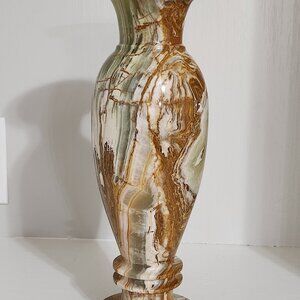 Polish Natural Stone Onyx 12 Inch by 4 Inch Vase Deep Brown's Greens Creams